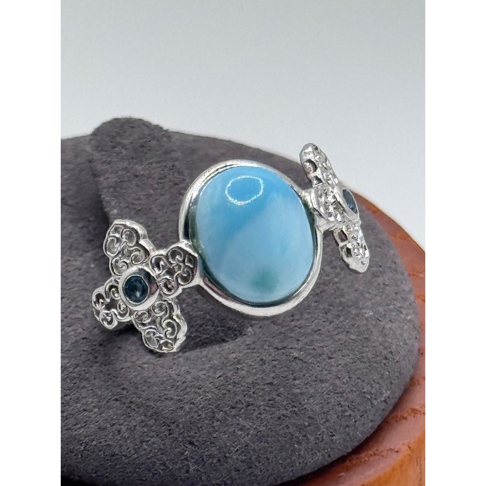 BBJ Sterling Silver Larimar Cross Design Ring Size 6